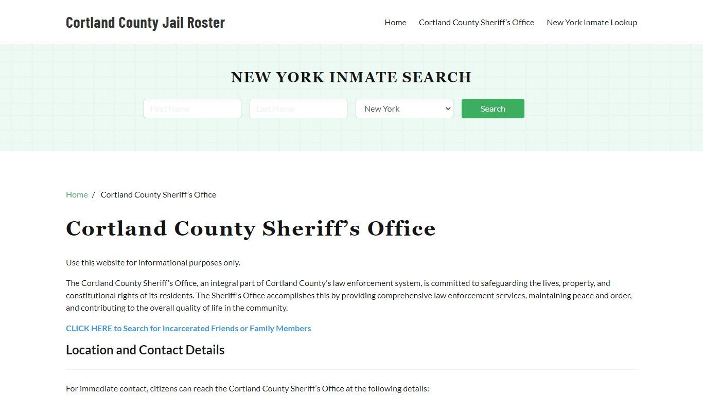 Cortland County Sheriff Office, NY, Arrest Warrants Search