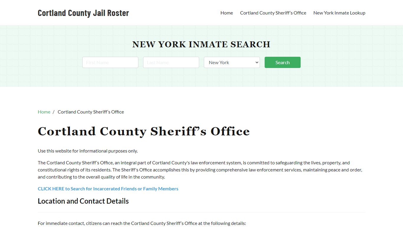 Cortland County Sheriff Office, NY, Arrest Warrants Search